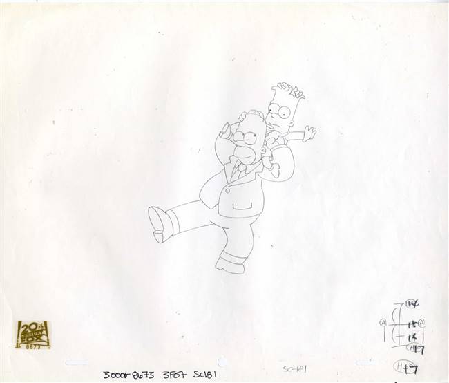 Original Production Drawing of Bart and Homer Simpson from Marge Be Not Proud (1995)