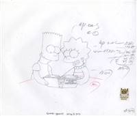 Original Production Drawing of Lisa and Bart Simpson from The Day the Violence Died (1996)