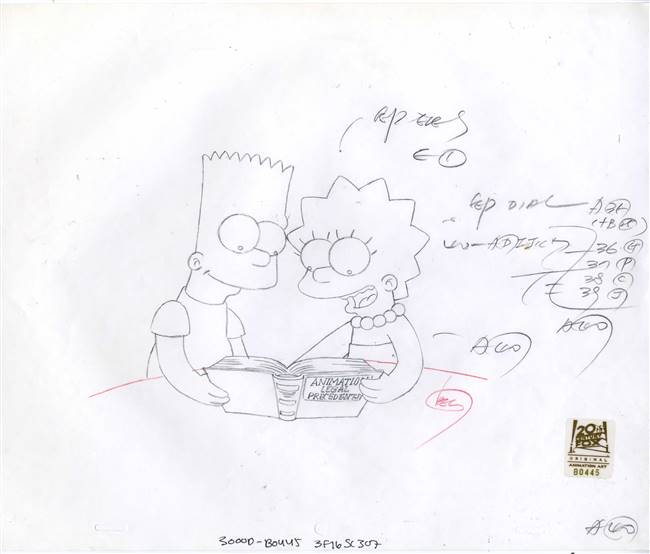 Original Production Drawing of Lisa and Bart Simpson from The Day the Violence Died (1996)