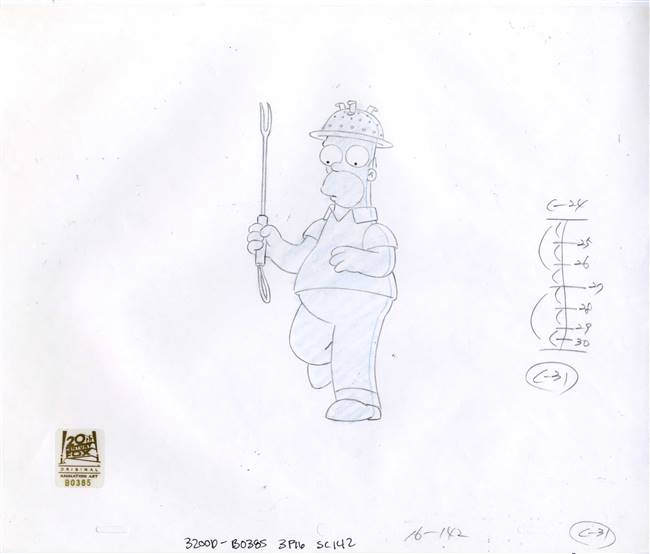 Original Production Drawing of Homer Simpson from The Day the Violence Died (1996)