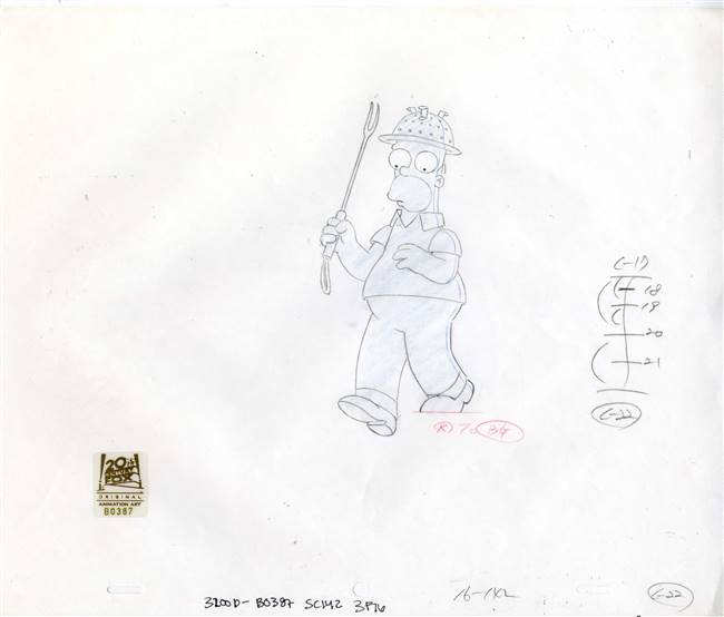 Original Production Drawing of Homer Simpson from The Day the Violence Died (1996)