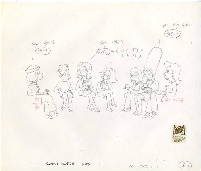 Original Production Drawing of Marge Simpson and Ladies from Scenes from the Class Struggle in Springfield (1996)