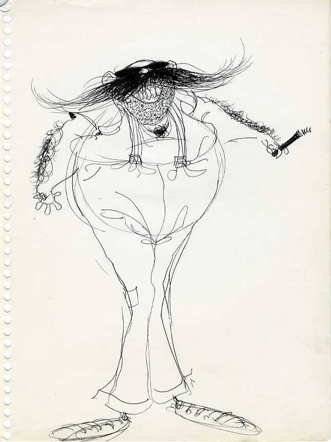 Original Character drawing of a smoking moustache man by Tim Burton