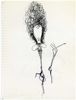 Original Character Drawing of a Thin Smoker from Tim Burton