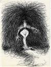 Original Drawing of a Woman Engulfed in Hair by Tim Burton