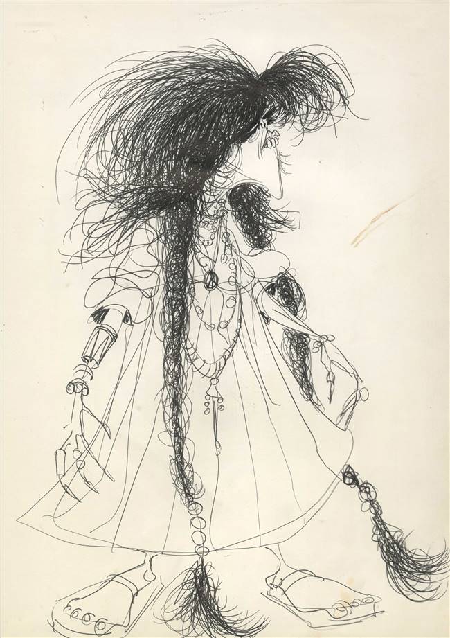 Original Drawing of Woman with Braids by Tim Burton