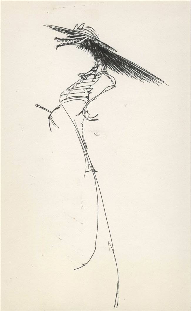 Original Drawing of a Smoking Woman looking left by Tim Burton