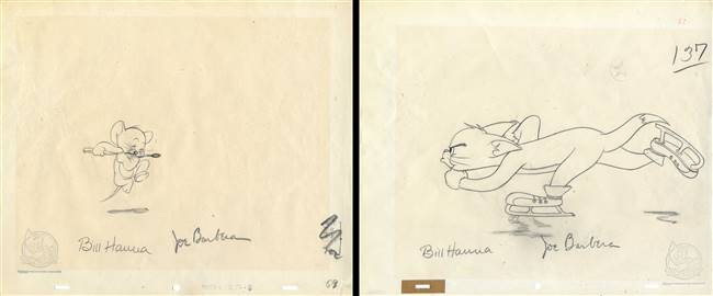 Original Production Drawing of Jerry from The Lonesome Mouse (1943) and Original Production Drawing of Tom from Mice Follies (1954)