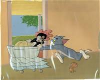 Original Production Background and Production Cel of Tom, Jerry, and Butch from Baby Butch (1954)