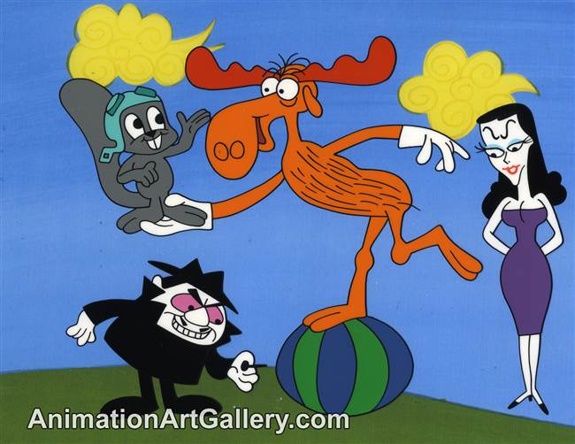 Publicity Cel of Rocky the Flying Squirell and Bullwinkle J. Moose from Universal (c. 1960's)