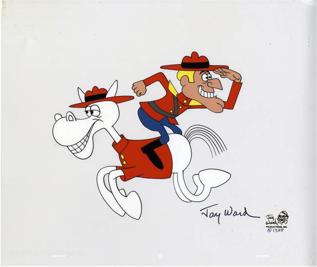 Scene Cel of Dudley Do Right and Horse from The Rocky and Bullwinkle Show
