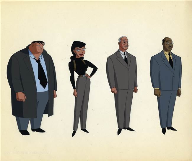 Original Production Color Model Cel of Harvey Bullock, Renne Montoya, Hamilton Hill, and Lucius Fox  from New Batman Adventures