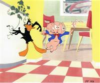 Original Production Cel of Daffy Duck and Porky Pig from a Latin American Commercial (1990s)