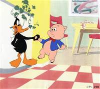 Original Production Cel of Daffy Duck and Porky Pig from a Latin American Commercial (1990s)