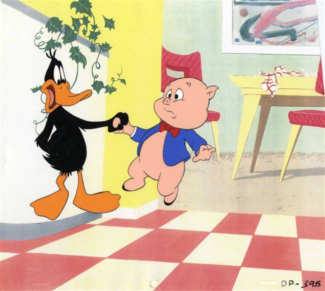 Original Production Cel of Daffy Duck and Porky Pig from a Latin American Commercial (1990s)