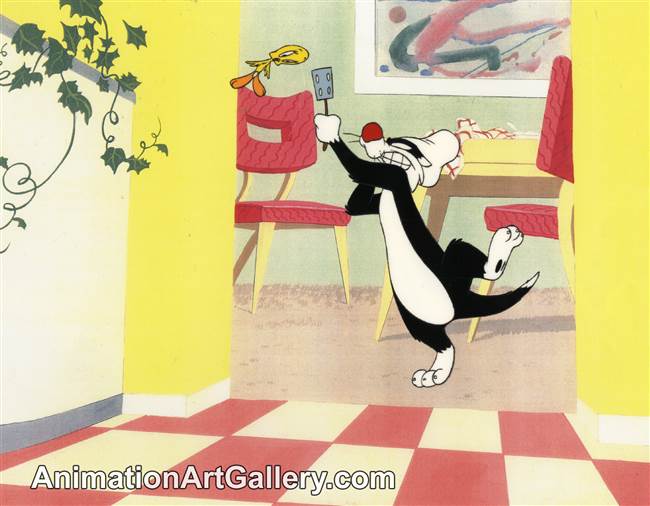 Production Cel of Sylvester the Cat with Tweety Bird - WBCAB52