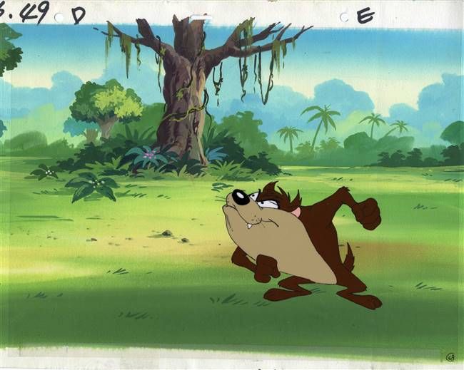 Original Production Background and Production Cel of Taz from Warner Bros