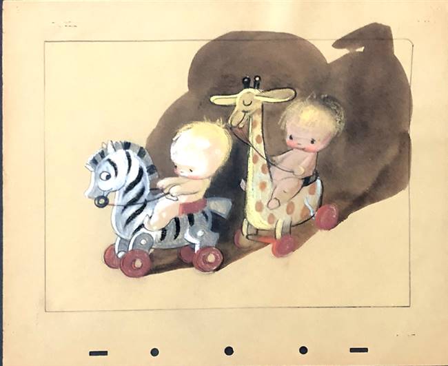 Original Concept Art of Two Babies from Fantasia (1940) Attributed to Sylvia Holland