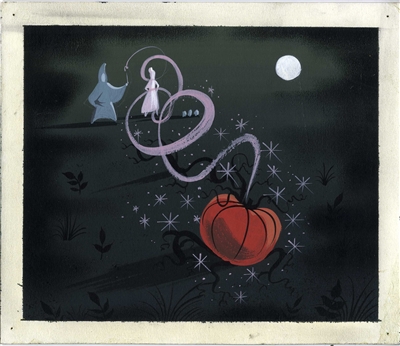 Original Concept art of Cinderella, Fairy Godmother, and Pumpkin from Cinderella (1950) Attributed to Mary Blair
