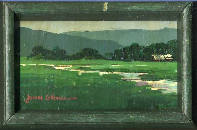 Original Fine Art Painting of Barn with Stream by James Coleman