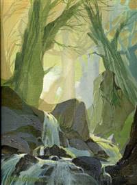Original Fine Art Painting of Waterfall by James Coleman