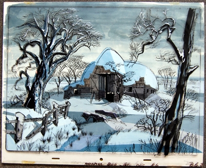 Original Preliminary Background with Overlay Cel from 101 Dalmations (1961)