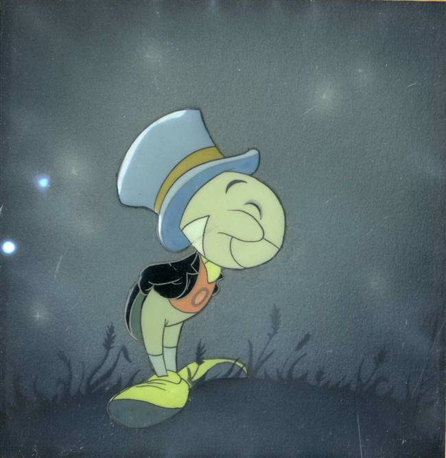 Original Courvoisier Cel of Jiminy Cricket from Pinocchio (1940)
