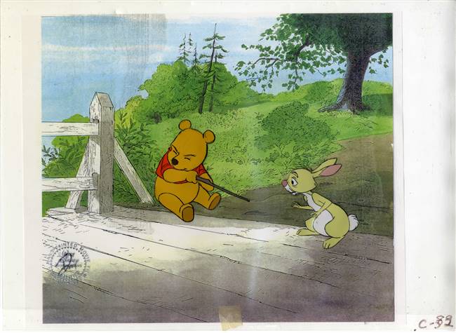 Original Production Cel of Winnie the Pooh and Rabbit from the Many Adventures of Winnie the Pooh (1977)