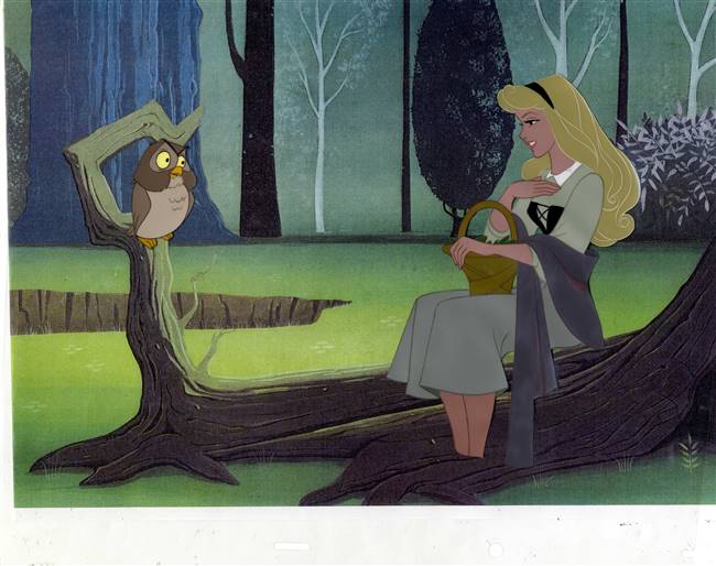 Original Production Cel of Briar Rose and Owl from Sleeping Beauty (1959)