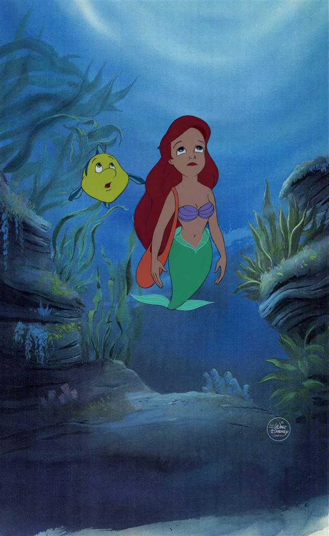 Original Production Cel of Ariel and Flounder from the Little Mermaid (1989)