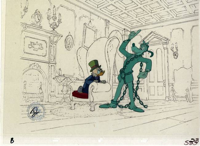 Original Production Cel of Scrooge McDuck and Goofy from Mickey's Christmas Carol (1983)