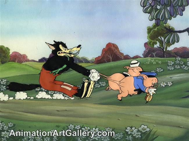 Production Cel of the Big Bad Wolf and Fifer Pig from The Three Little Pigs