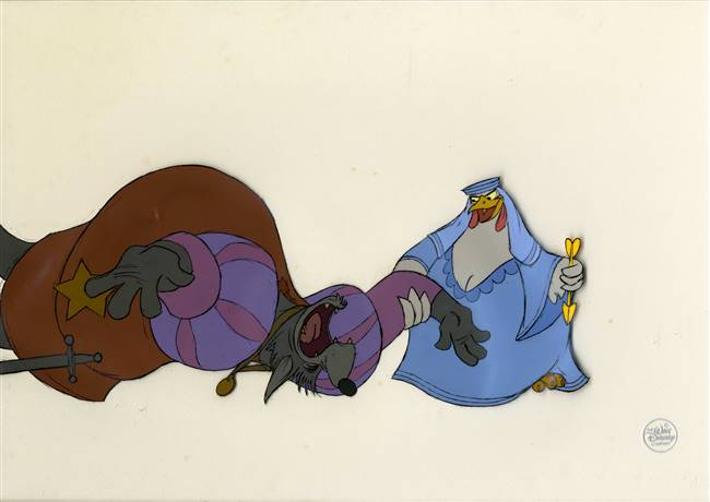 Original production cel of the Sheriff of Nottingham and Lady Cluck from Robin Hood (1973)