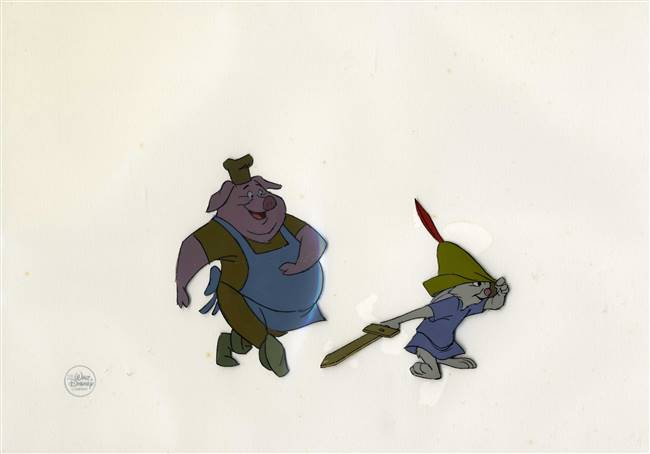 Original production cel of Skippy and Pig from Robin Hood (1973)