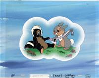 Original Production Background and Production Cel of Thumper and Flower from an Educational Short (1970s)