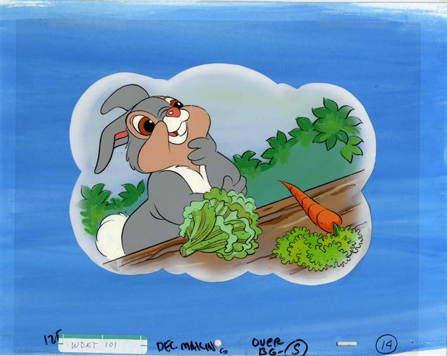 Original Production Background and Production Cel of Thumper from an Educational Short (1970s)