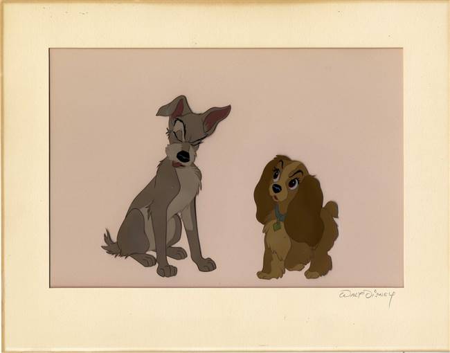 Original Production Cel Disneyland Set-up of Lady and Tramp from Lady and the Tramp (1955)