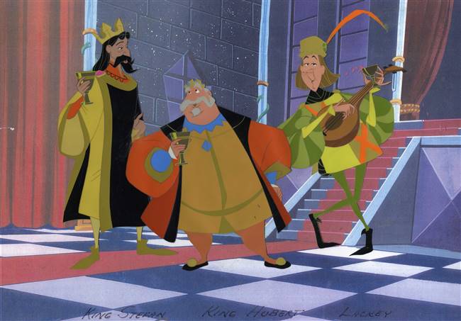 Original Color Model Cel of King Stefan, King Hubert, and Lackey from Sleeping Beauty (1959)