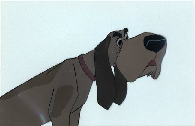 Original Disneyland Art Corner Production Cel of Towser from Lady and the Tramp (1955)