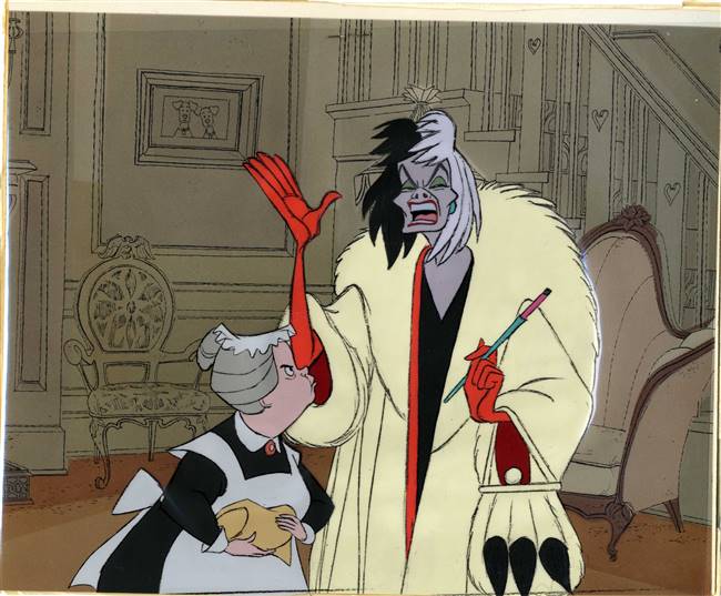 Original Production Cel of Cruella De Vil and Nanny from 101 Dalmatians (1961)