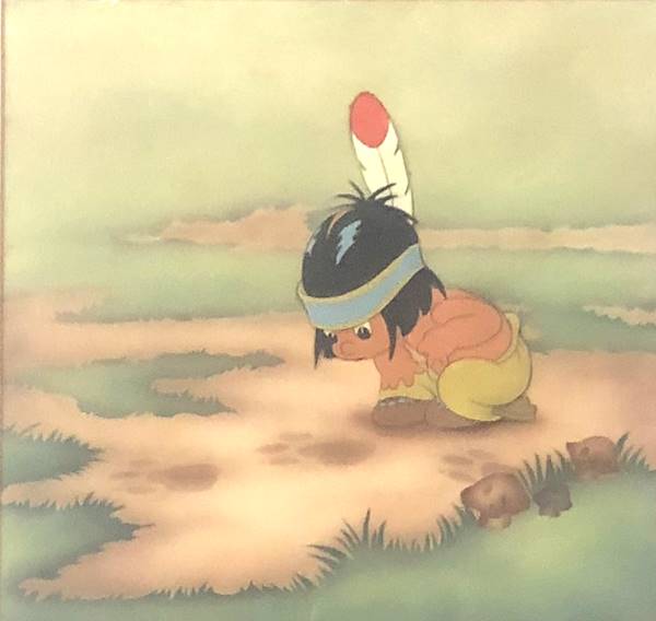 Original Courvoisier Cel of Hiawatha (looking at paw prints) from Little Hiawatha (1937)