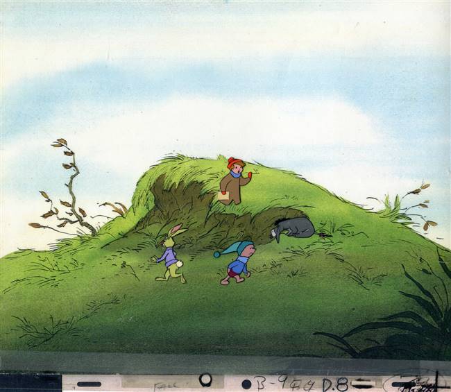 Original Production Cel of Christopher Robin, Eeyore, Piglet and Rabbit from Seasons (1981)