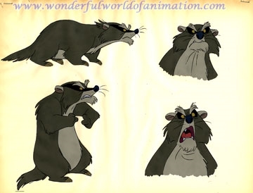 Original Color Model Cel of the Badger from The Fox and the Hound (1981)