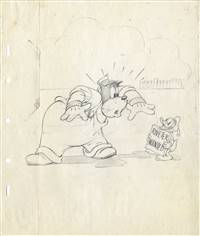 Original Publicity Drawing of Peg Leg Pete with Donald Duck from The Riveter (1940)