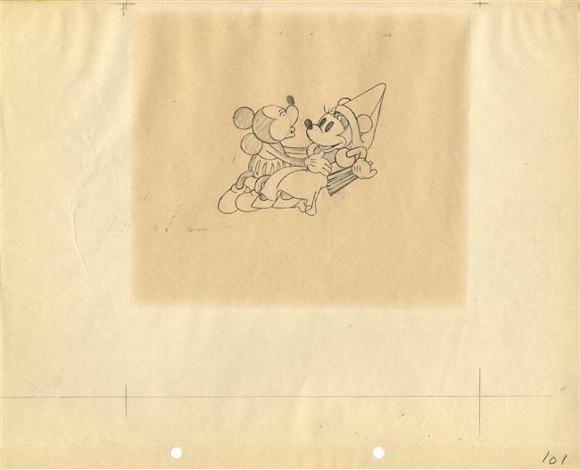 Original Production Drawing of Micky Mouse and Minnie Mouse from Ye Olden Days (1933)