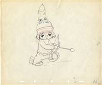 Original Production Drawing of Hiawatha from Little Hiawatha (1937)