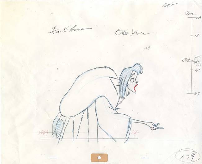 Original Production Drawing of Cruella de Vil from 101 Dalmatians (1961)