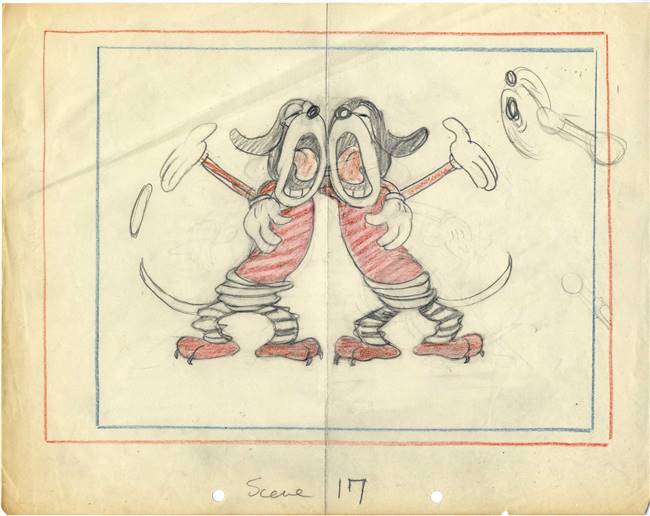 Original Production Drawing of Dogs from Barnyard Broadcast (1931)