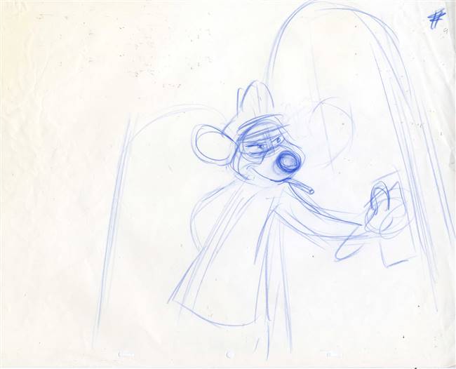 Original Production Drawing of Basil from Great Mouse Detective (1986)