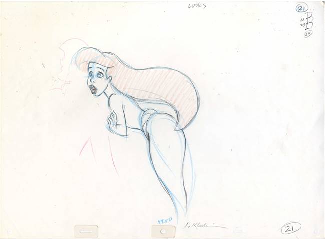 Original Production Drawing of Ariel from Little Mermaid (1989) Attributed to Jorgen Klubien